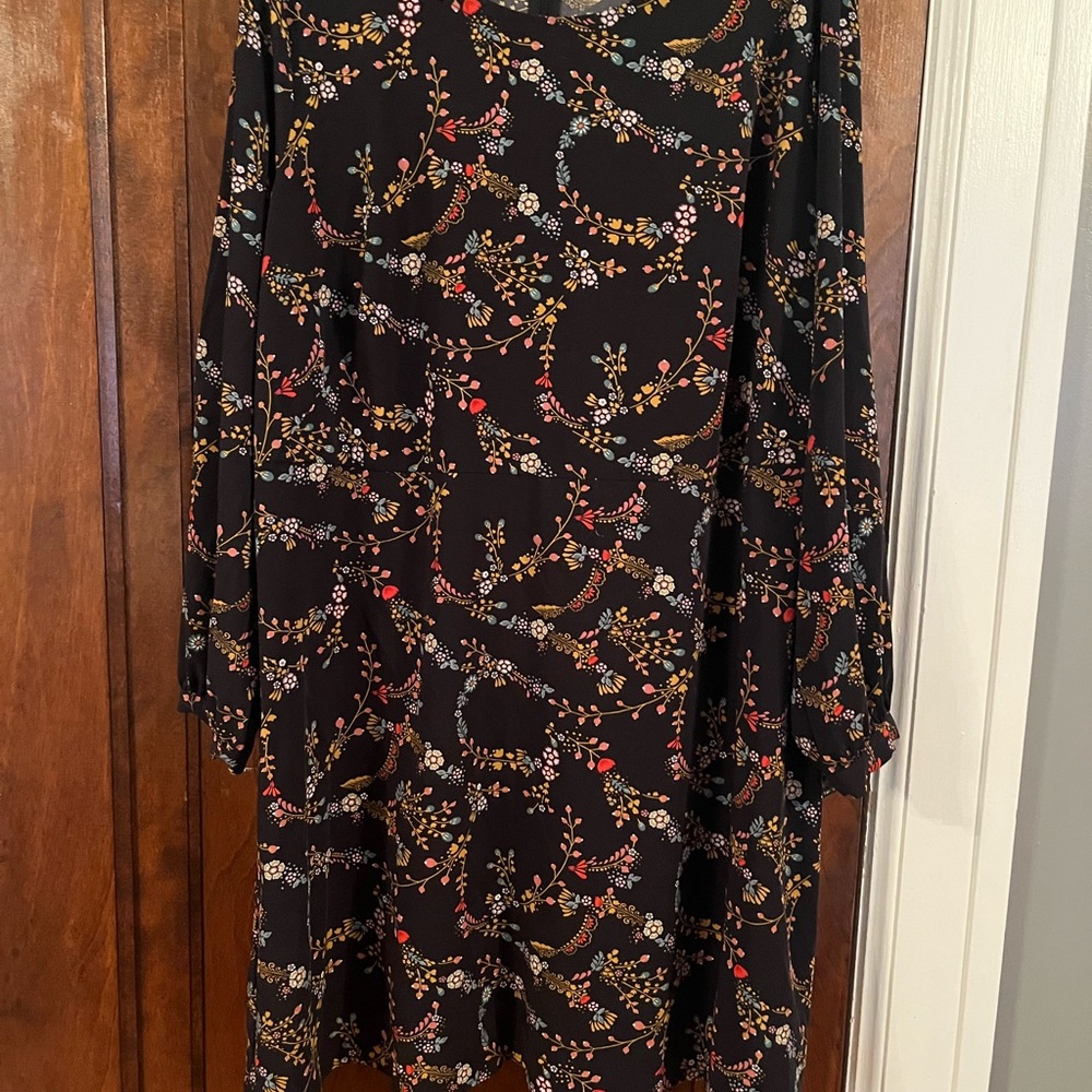 LOFT Black Floral Long Sleeve Dress
